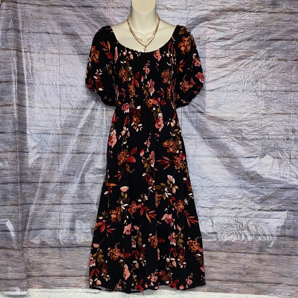 Sold* Maurices Black Floral Midi Dress